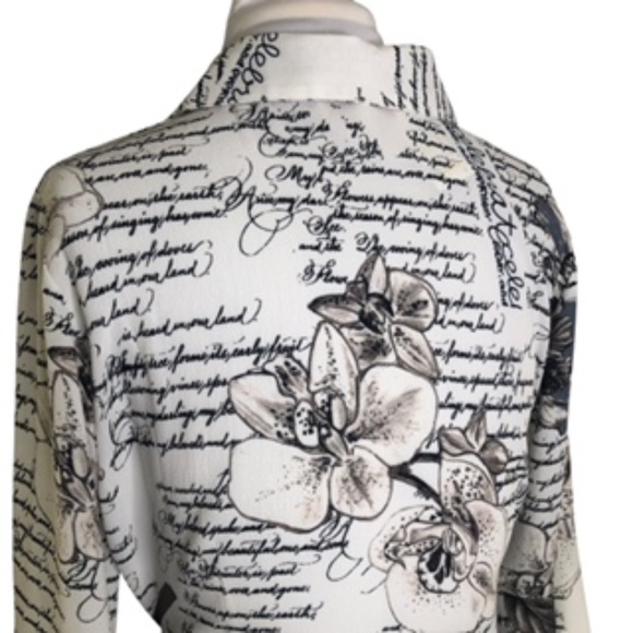 NWT Mischa Cream & Black Bell Sleeve Tie Waist Abstract Floral Tunic Size L - Picture 4 of 9